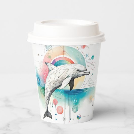 Aangepaste Geometrische Dolfijn Papier Cup met Reg Papieren Bekers (Voorkant)