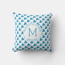 Aangepaste geometrische driehoeken Monogram Blauw  Kussen