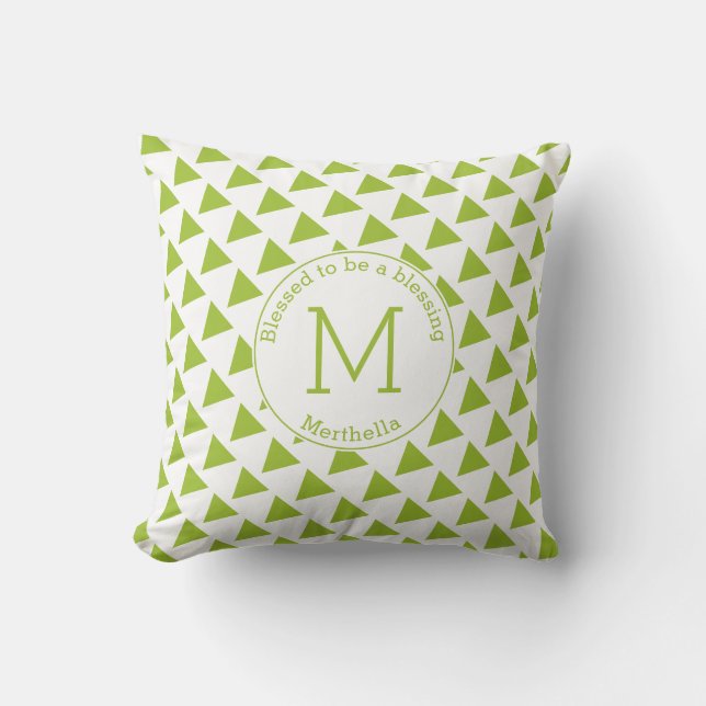 Aangepaste geometrische driehoeken Monogram Lime G Kussen (Voorkant)