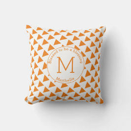 Aangepaste geometrische driehoeken Monogram Oranje Kussen