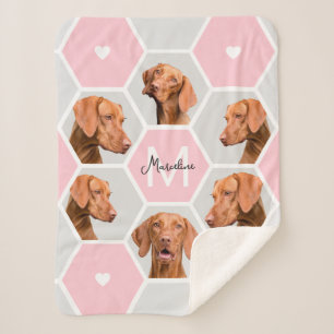 Aangepaste geometrische fotocollage Pet Monogram R Sherpa Deken