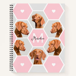 Aangepaste geometrische huisdier foto collage roze notitieboek