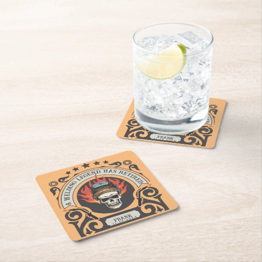 Aangepaste gepensioneerde lasser legende voeg naam kartonnen onderzetters (Insitu)