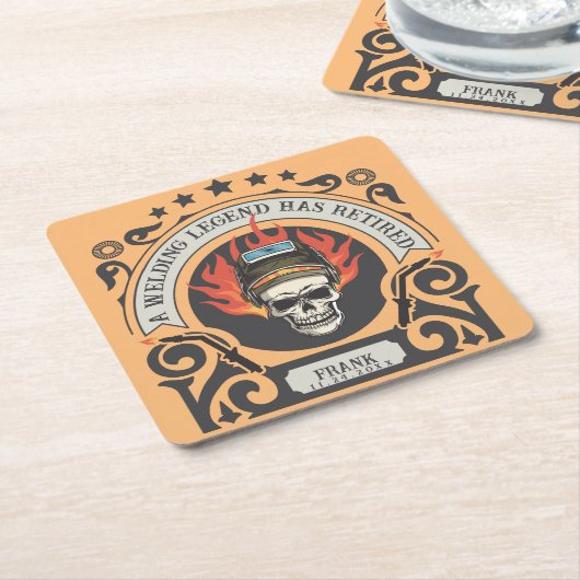 Aangepaste gepensioneerde lasser legende voeg naam kartonnen onderzetters (Schuin)