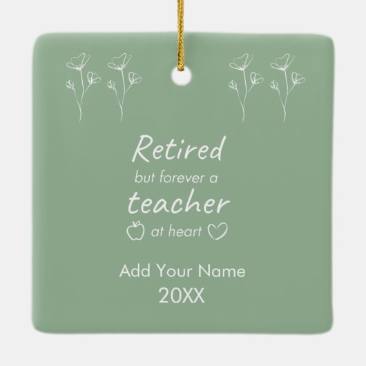 Aangepaste Gepensioneerde Leraar Sage Groen Monogr Keramisch Ornament (Achterkant)