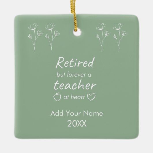 Aangepaste Gepensioneerde Leraar Sage Groen Monogr Keramisch Ornament (Voorkant)