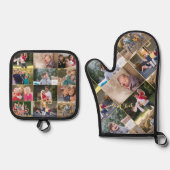 Aangepaste gepersonaliseerde 17 Fotocollage Goud M Ovenwant & Pannenlap Set (Voorkant)
