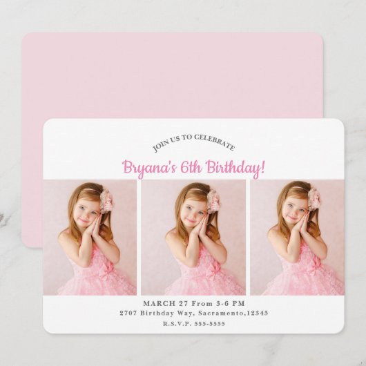 Aangepaste Gepersonaliseerde 3 Foto's Verjaardagsf Kaart (Voorkant / Achterkant)