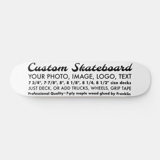 Aangepaste gepersonaliseerde 7,75" Skateboard Deck (Horizontaal)