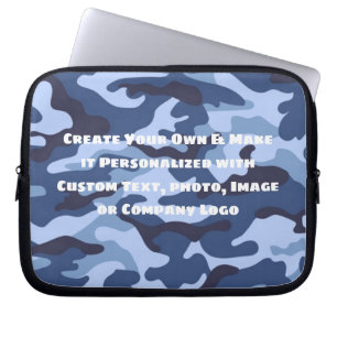 Aangepaste gepersonaliseerde blauwe en zwarte camo laptop sleeve