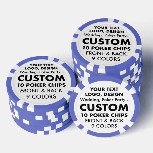 Aangepaste gepersonaliseerde BLUE Poker Chips (9 k (Opstapeling)