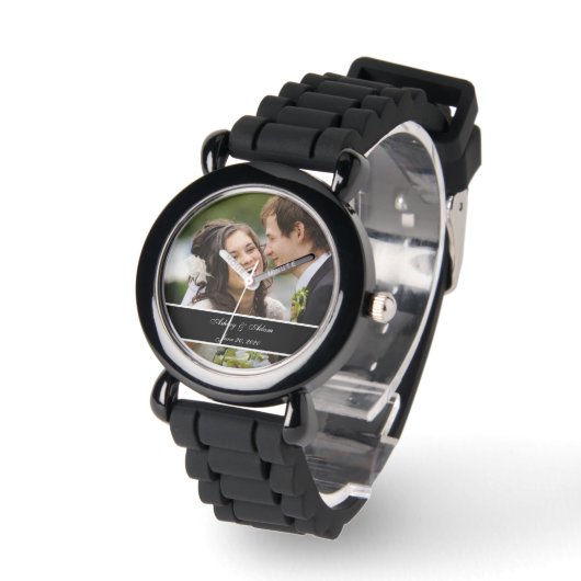 Aangepaste gepersonaliseerde bruiloft foto aandenk horloge (Hoek)