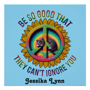 Aangepaste Gepersonaliseerde Cat Peace Hippie Tie  Perfect Poster