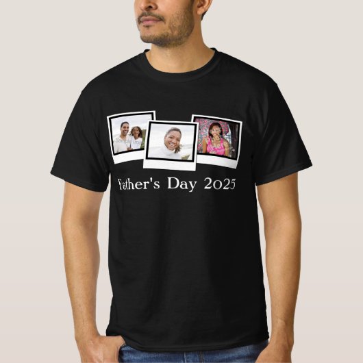 Aangepaste gepersonaliseerde drie foto Vaderdag T-shirt (Voorkant)
