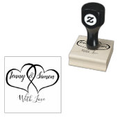 Aangepaste gepersonaliseerde dubbele hart bruiloft rubberstempel (Gestempeld)
