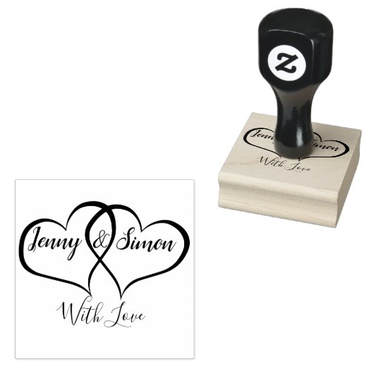 Aangepaste gepersonaliseerde dubbele hart bruiloft rubberstempel (Gestempeld)