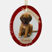 Aangepaste gepersonaliseerde eerste kerst gedateer keramisch ornament (Rechts)