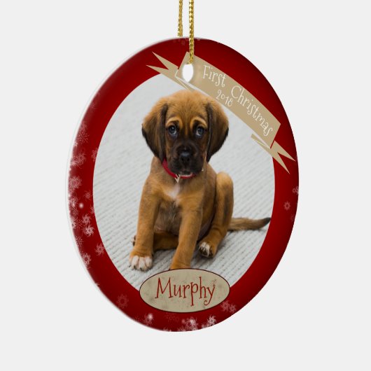 Aangepaste gepersonaliseerde eerste kerst gedateer keramisch ornament (Rechts)