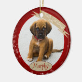 Aangepaste gepersonaliseerde eerste kerst gedateer keramisch ornament (Links)