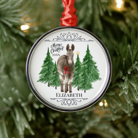 Aangepaste gepersonaliseerde ezel Kerstmis Metalen Ornament (Boom)