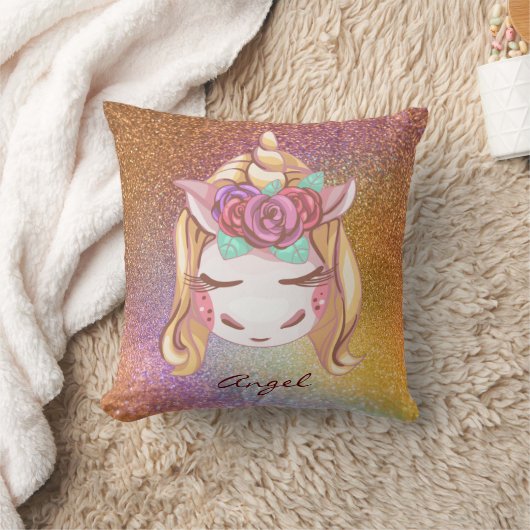 Aangepaste Gepersonaliseerde Faux Glitter Rainbow Kussen (Deken)