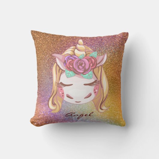 Aangepaste Gepersonaliseerde Faux Glitter Rainbow Kussen (Voorkant)