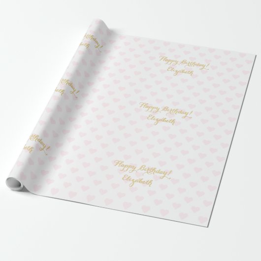Aangepaste gepersonaliseerde Faux Gold Script roze Cadeaupapier (Uitgerold)