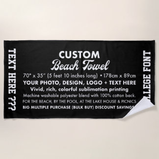 Aangepaste Gepersonaliseerde Foto & Tekst Zwart St Strandlaken