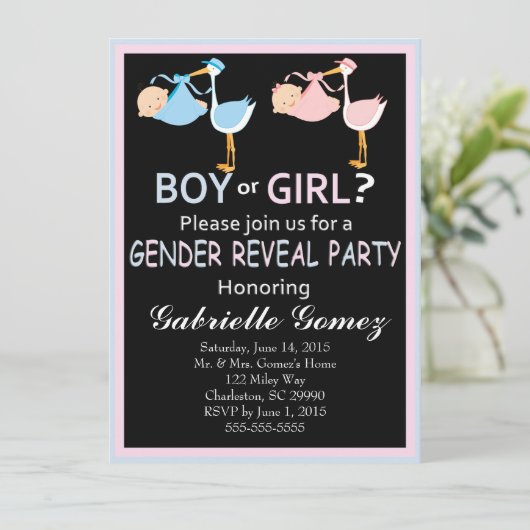 Aangepaste gepersonaliseerde gender reveal Invitat Kaart (Staand voorkant)
