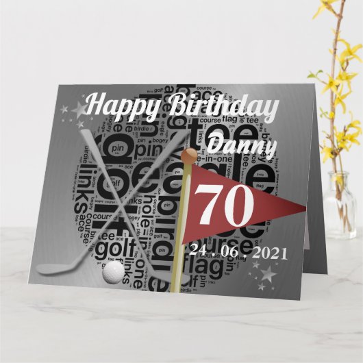 Aangepaste gepersonaliseerde Golf 70e verjaardag K Kaart (Gele Bloem)