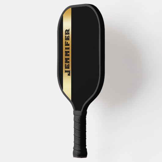 Aangepaste gepersonaliseerde goud en zwart pickleball paddle (Links)