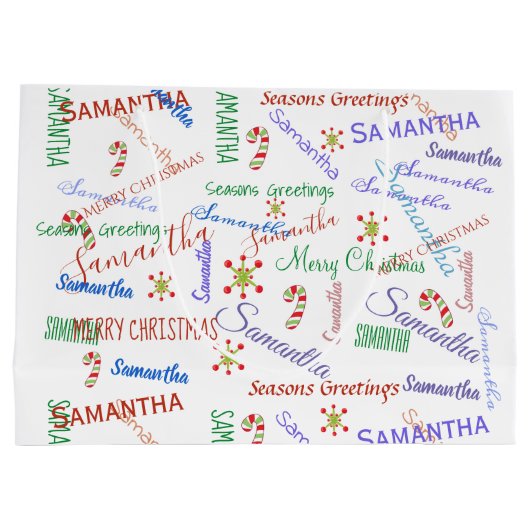 Aangepaste gepersonaliseerde Kerstmis naam Herhale Groot Cadeauzakje (Achterkant)