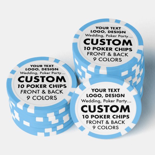 Aangepaste gepersonaliseerde LICHTBLAUWE Poker Chi Poker Chips (Opstapeling)