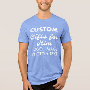 Aangepaste gepersonaliseerde Mannen Blauw Tri-Blen Tri-Blend Shirt