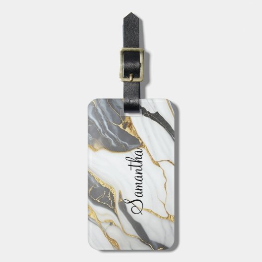 Aangepaste gepersonaliseerde Marmer Grijs Goud & W Bagagelabel (Voorkant verticaal)
