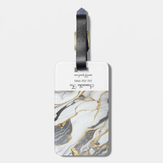 Aangepaste gepersonaliseerde Marmer Grijs Goud & W Bagagelabel (Achterkant verticaal)