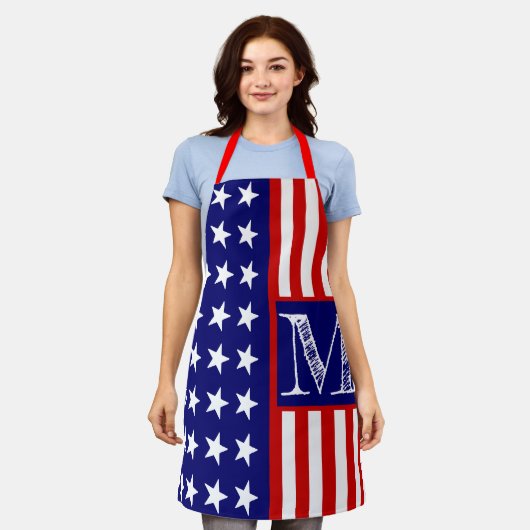 Aangepaste gepersonaliseerde monogram retro Amerik Schort (Gedragen)