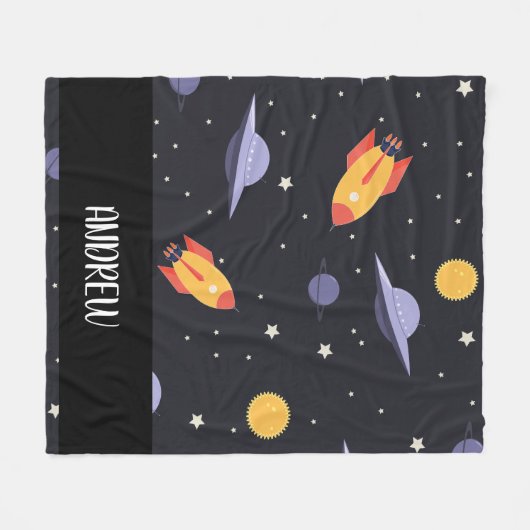 Aangepaste gepersonaliseerde monogram ruimte fleece deken (Voorkant (Horizontaal))