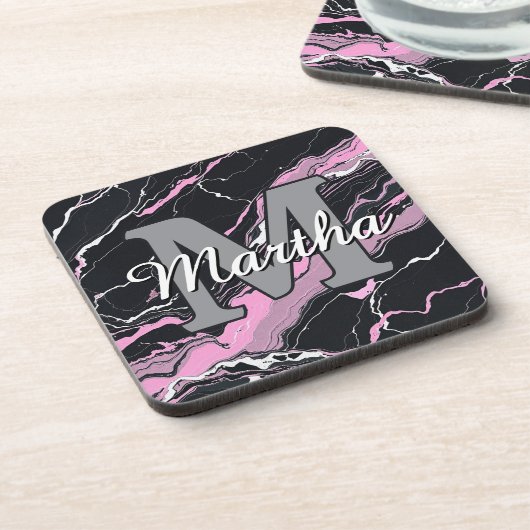 Aangepaste gepersonaliseerde monogram script naam bier onderzetter (Linkerzijde)
