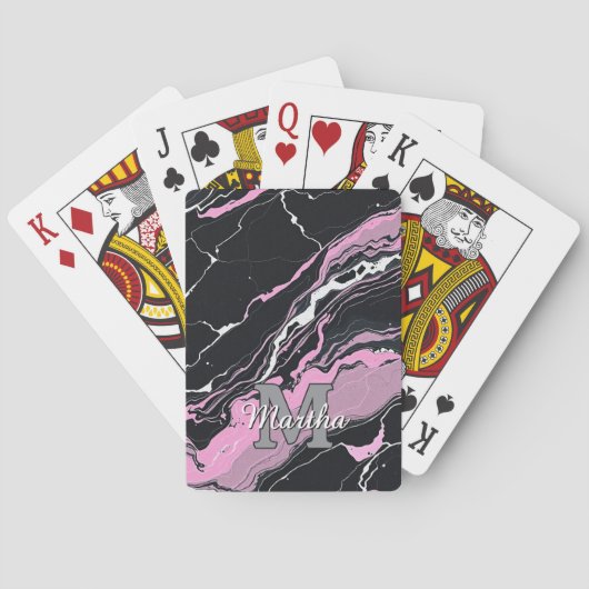 Aangepaste gepersonaliseerde monogram script naam  pokerkaarten (Achterkant)