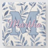 Aangepaste gepersonaliseerde monogram script naam stenen onderzetter (Voorkant)