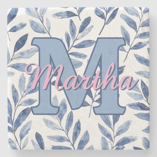 Aangepaste gepersonaliseerde monogram script naam stenen onderzetter (Voorkant)