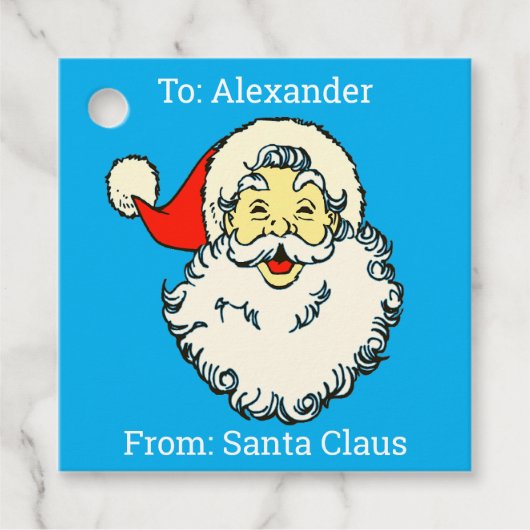 Aangepaste gepersonaliseerde naam Blue Santa Claus Bedankjes Labels (Voorkant)