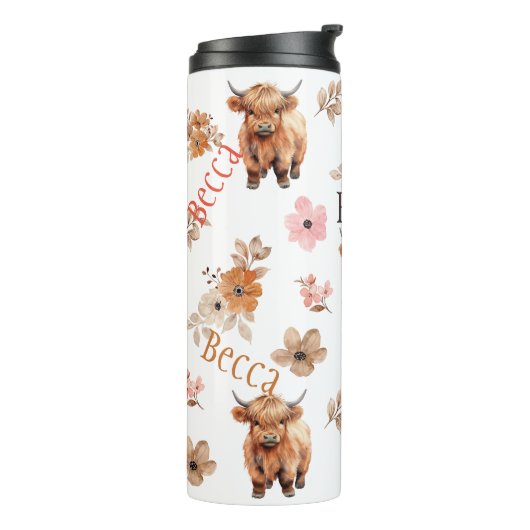 Aangepaste gepersonaliseerde naam Highland Koe Flo Thermosbeker (Gedraaid links)