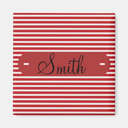 Aangepaste gepersonaliseerde naam Rood Wit Gestree Magneet (Voorkant)