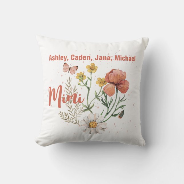 Aangepaste gepersonaliseerde naam Wildflower Flora Kussen (Voorkant)