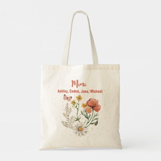 Aangepaste gepersonaliseerde naam Wildflower Flora Tote Bag (Achterkant)
