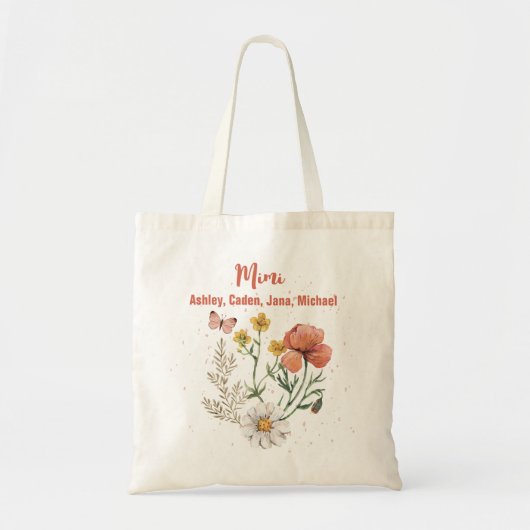 Aangepaste gepersonaliseerde naam Wildflower Flora Tote Bag (Voorkant)
