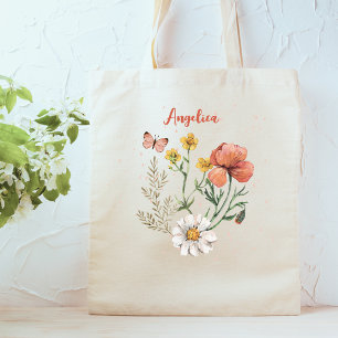 Aangepaste gepersonaliseerde naam Wildflower Flora Tote Bag