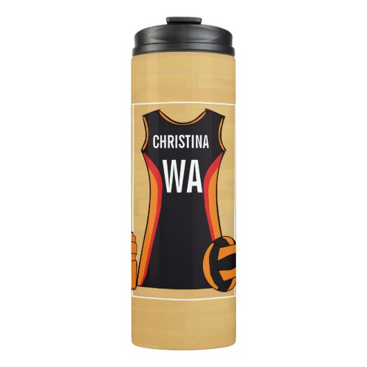 Aangepaste gepersonaliseerde netball thermosbeker (Voorkant)